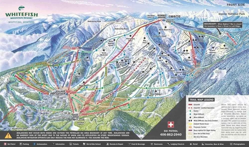 Whitefish Mountain complete trail map showing all ski runs and lifts