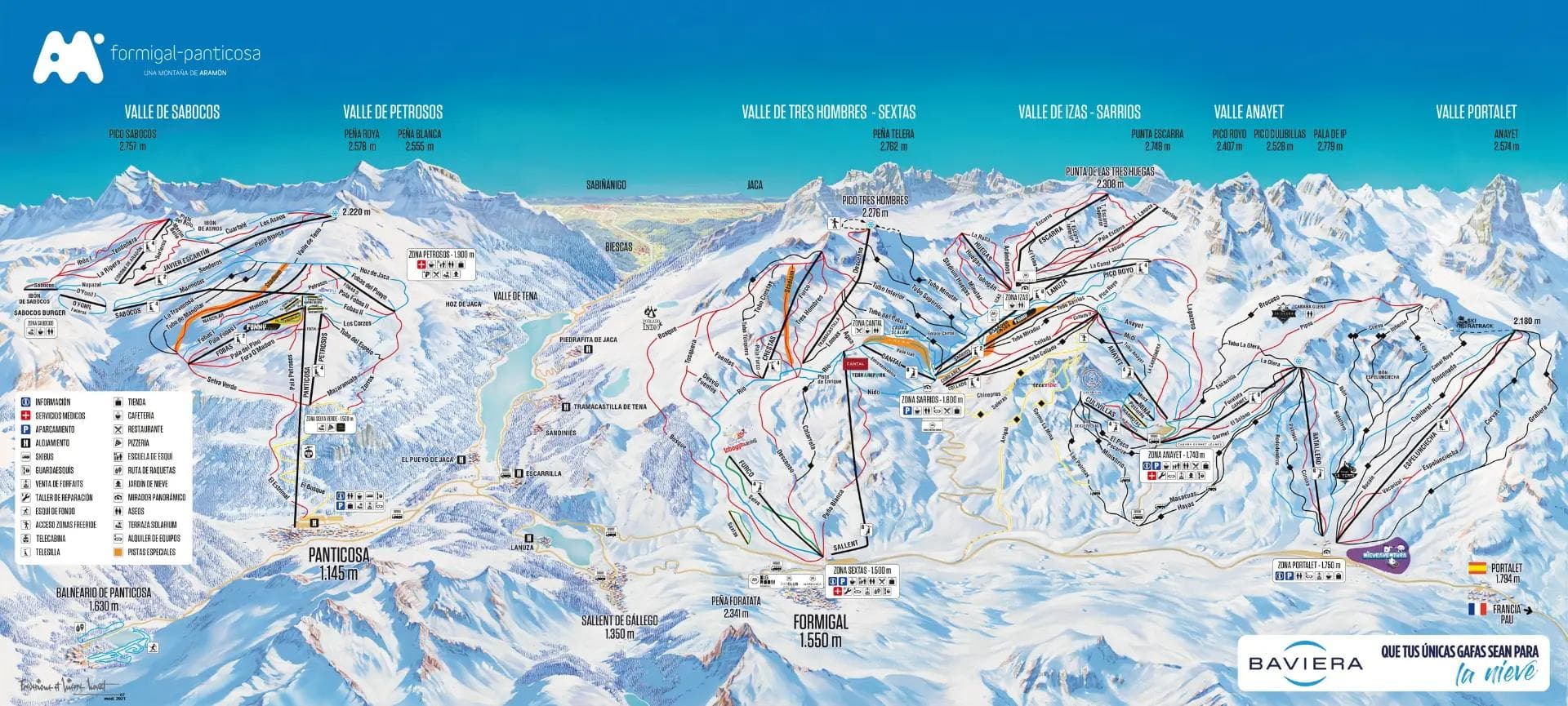 Formigal Panticosa complete trail map showing all ski runs and lifts