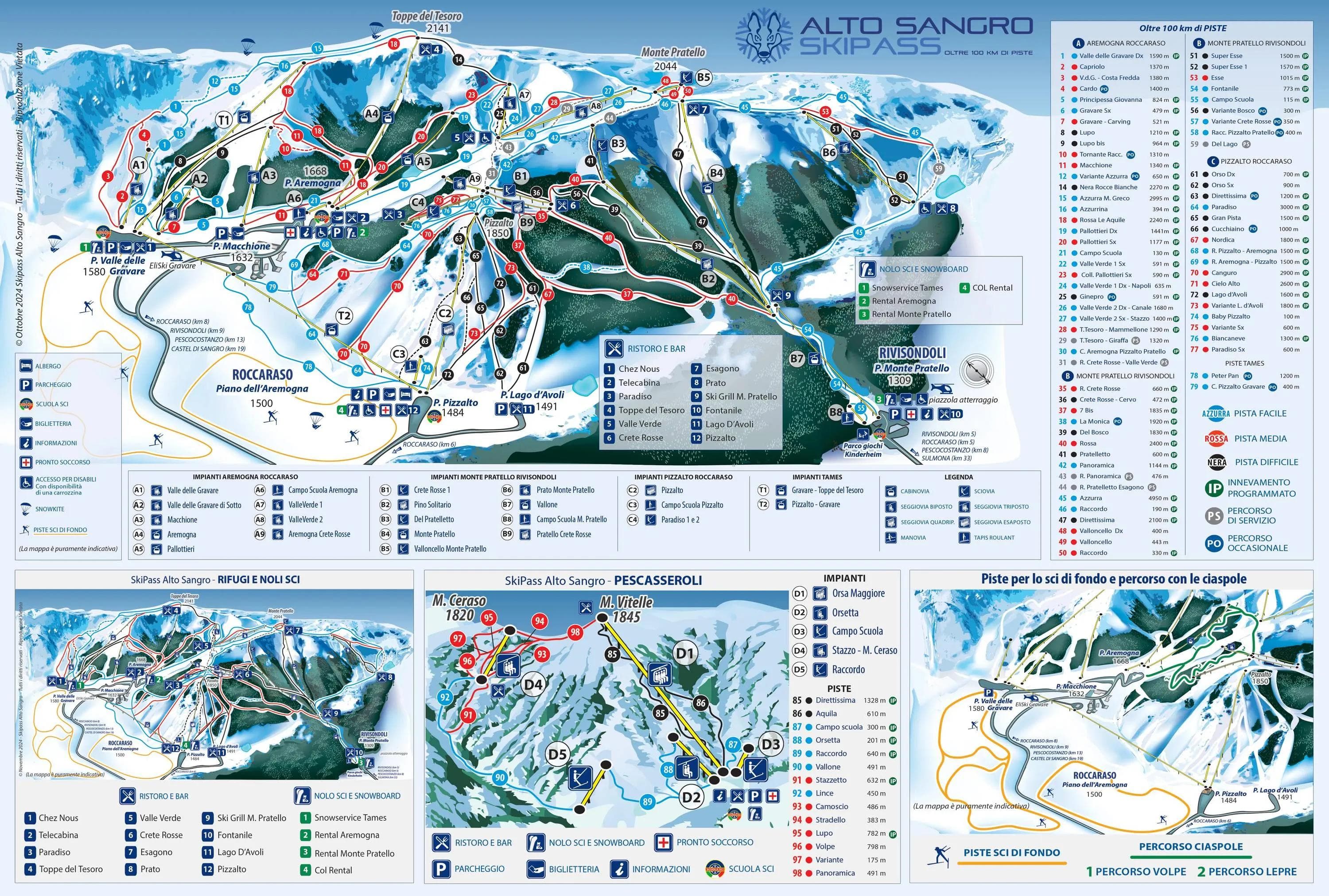 Alto Sangro complete trail map showing all ski runs and lifts