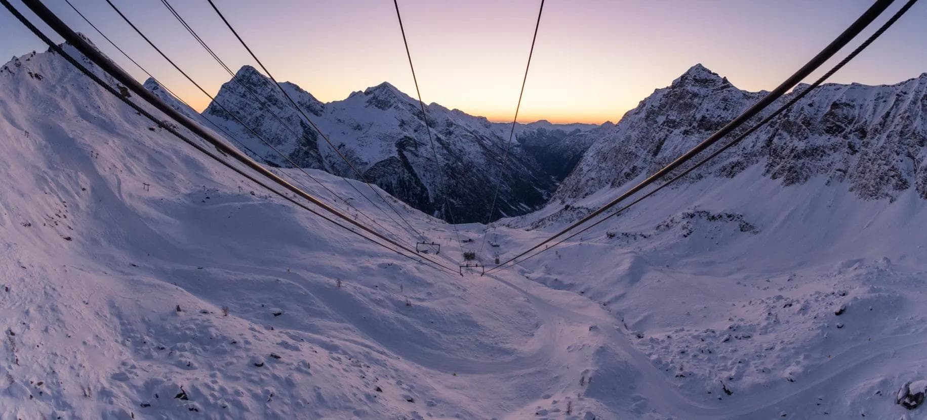 The view down the mountains from the Monterosa ski aerial trams.
