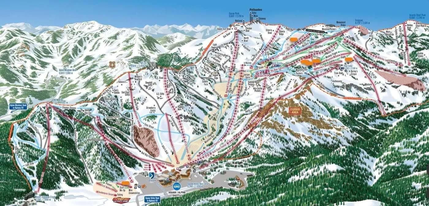 The main trail map for Palisades Tahoe