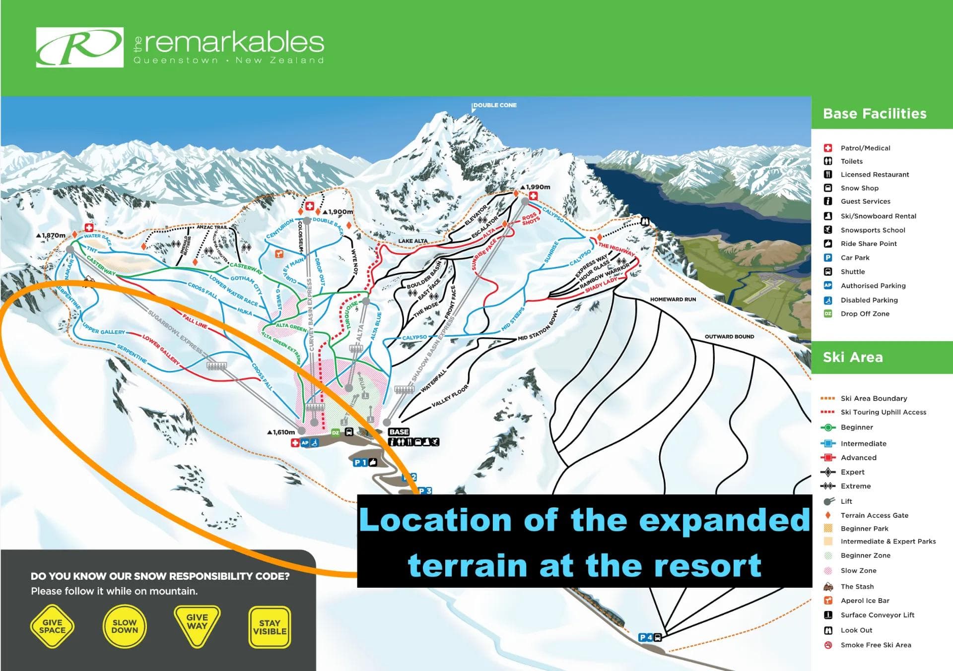 Where the new terrain is located at The Remarkables.