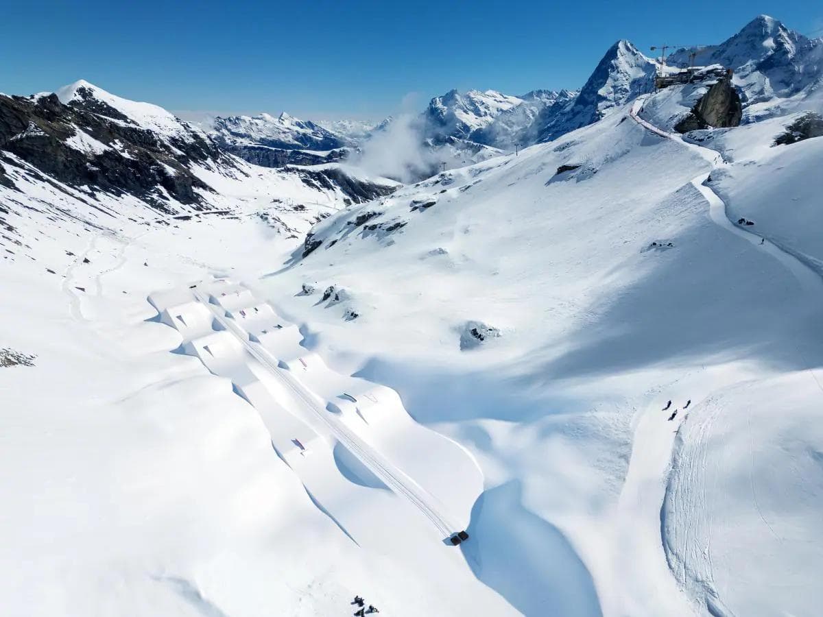 Aerial view of Pända Park at Schilthorn in Switzerland