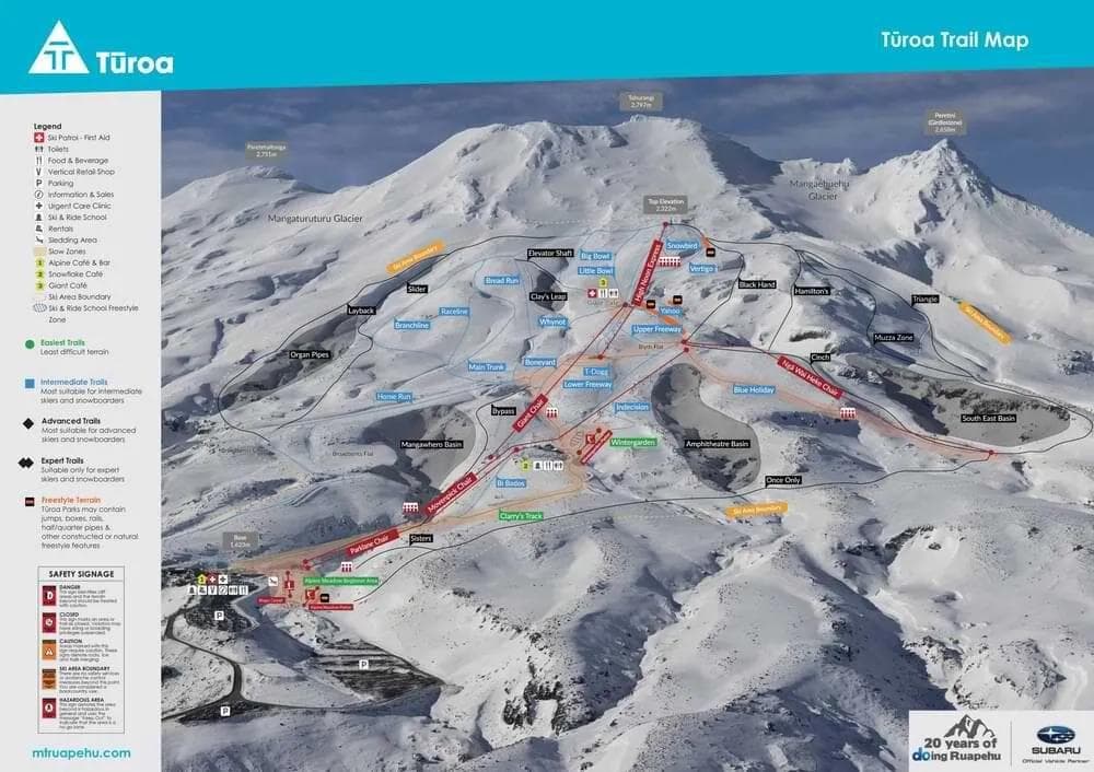 Turoa complete trail map showing all ski runs and lifts