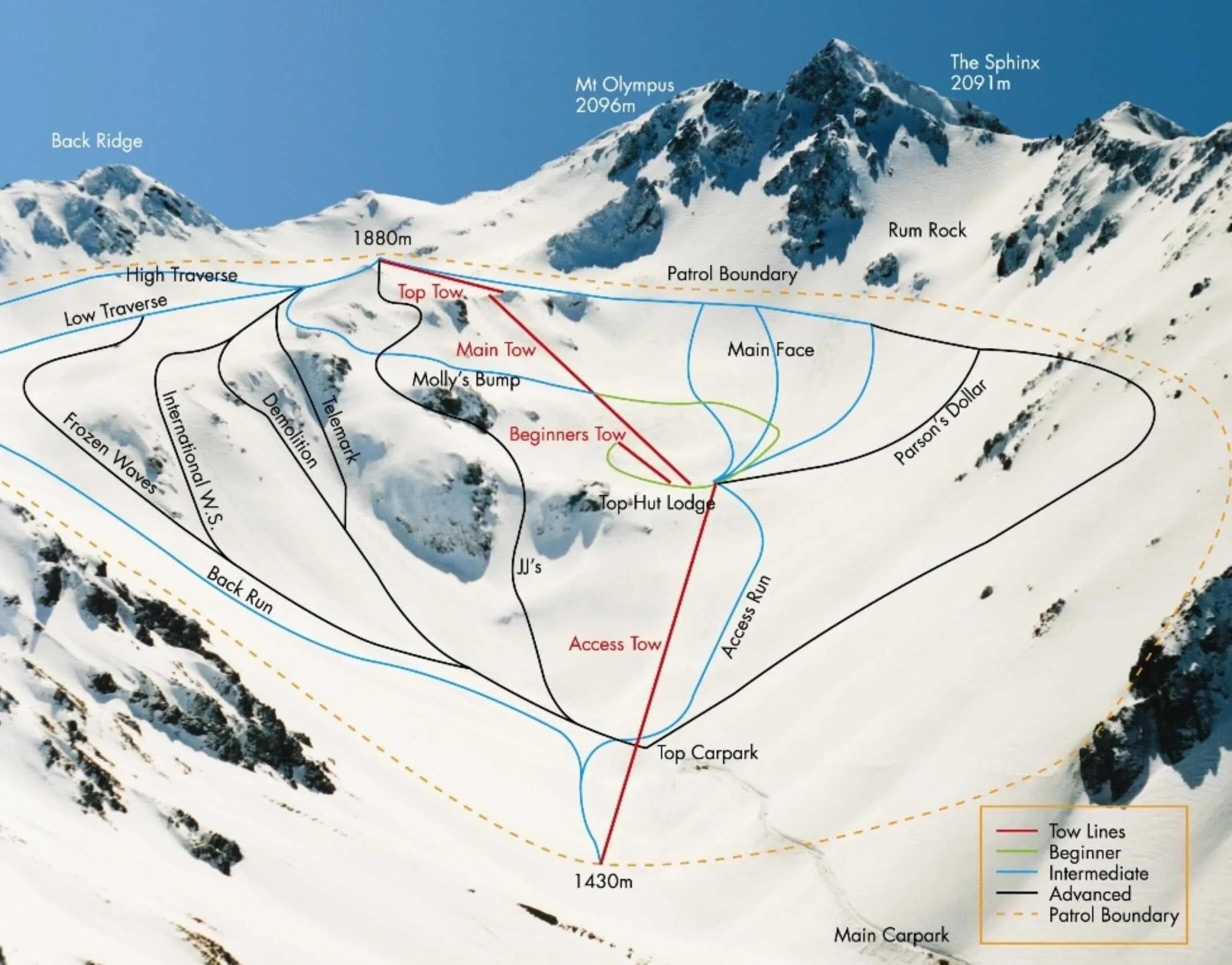 Mt Olympus complete trail map showing all ski runs and lifts