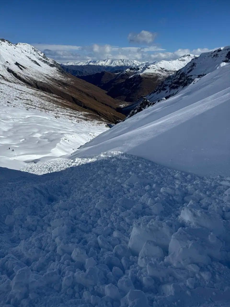 Looking down the slide path of the avalanche near Treble Cone