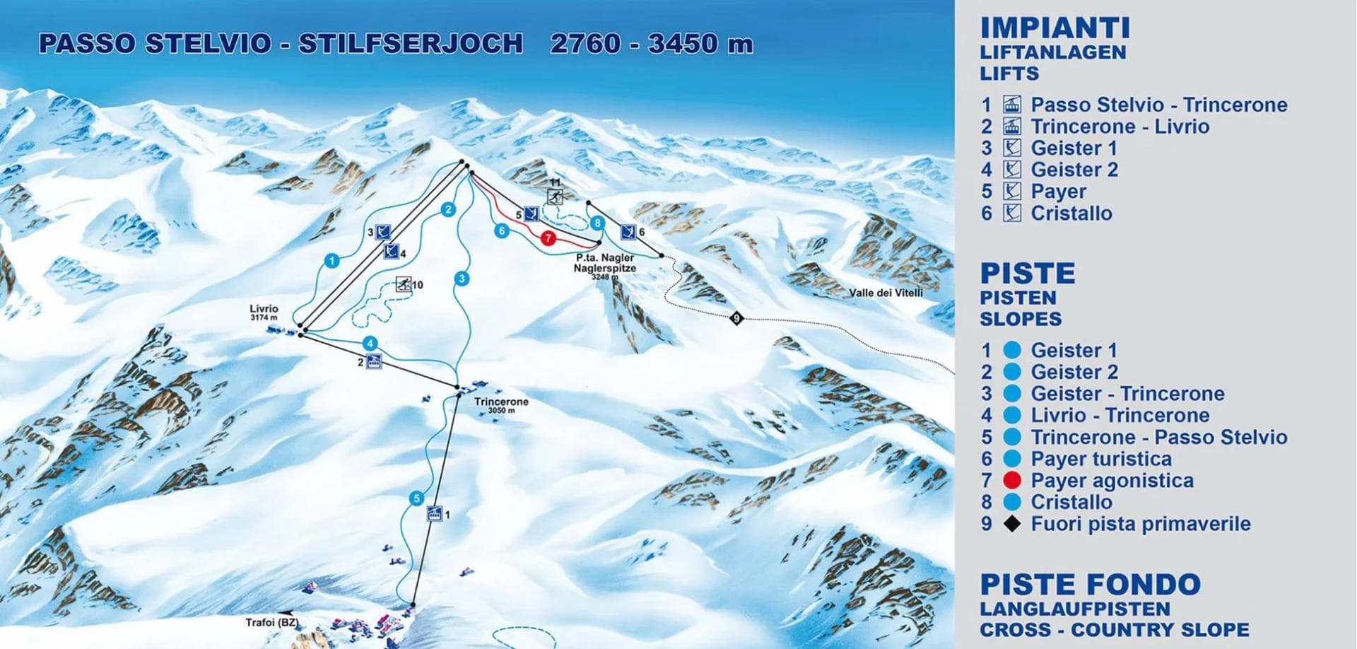 The trail map for Stelvio Glacier when its normally open.