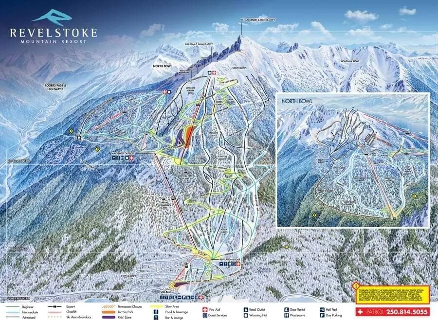 Revelstoke complete trail map showing all ski runs and lifts