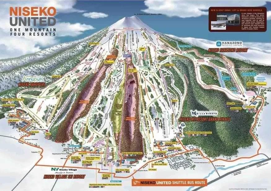 Niseko United complete trail map showing all ski runs and lifts