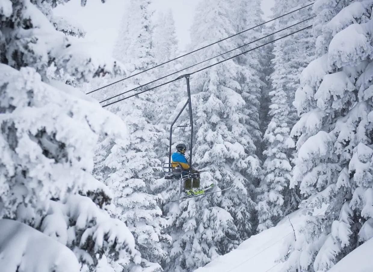 A skier on a powdery day at Steamboat Resort.