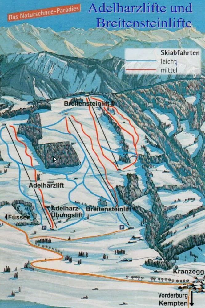 Adelharz und Breitensteinlifte complete trail map showing all ski runs and lifts