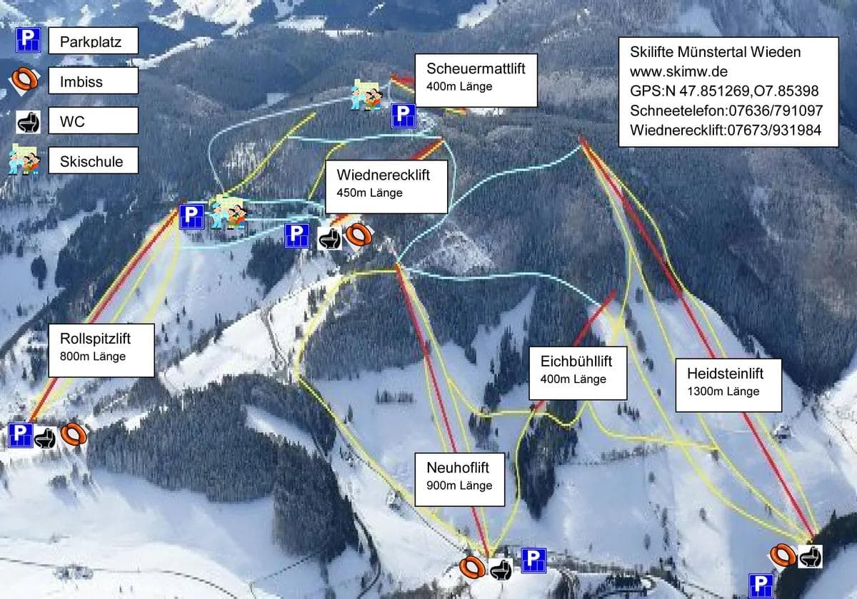 Münstertal-Wieden complete trail map showing all ski runs and lifts
