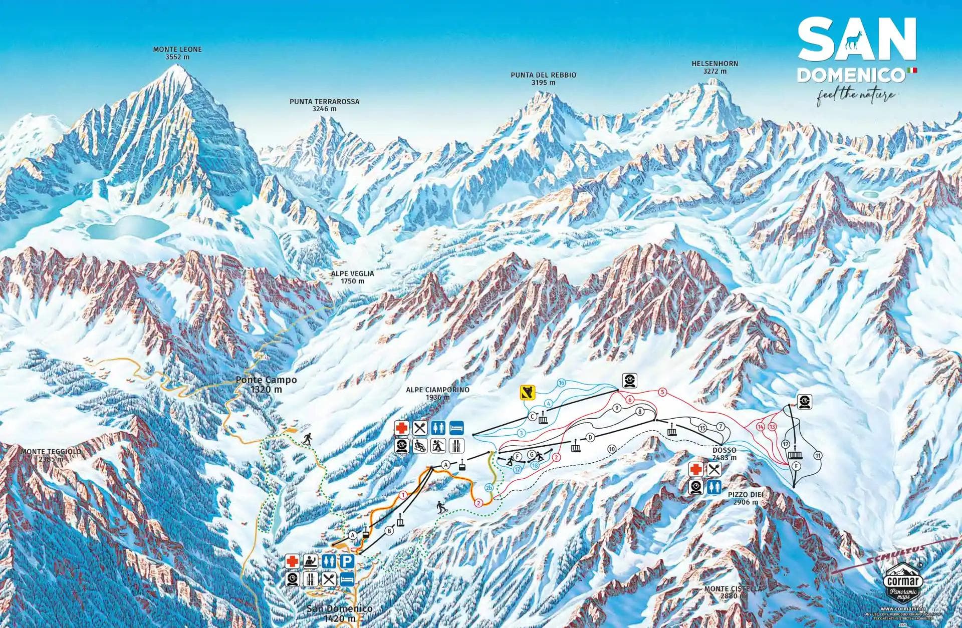 San Domenico complete trail map showing all ski runs and lifts