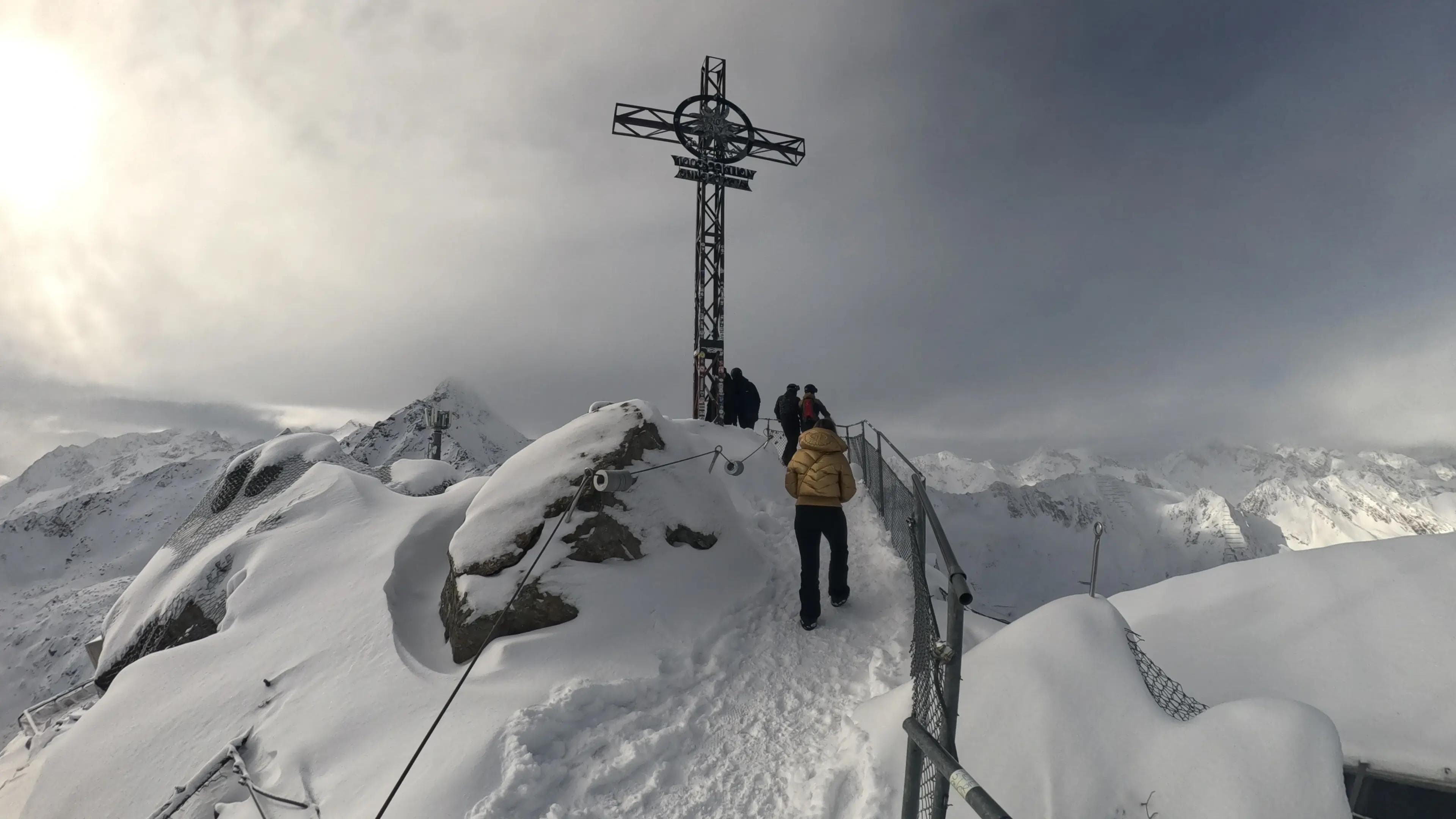 The huge cross at the top of the Gaislachkogl peak.
