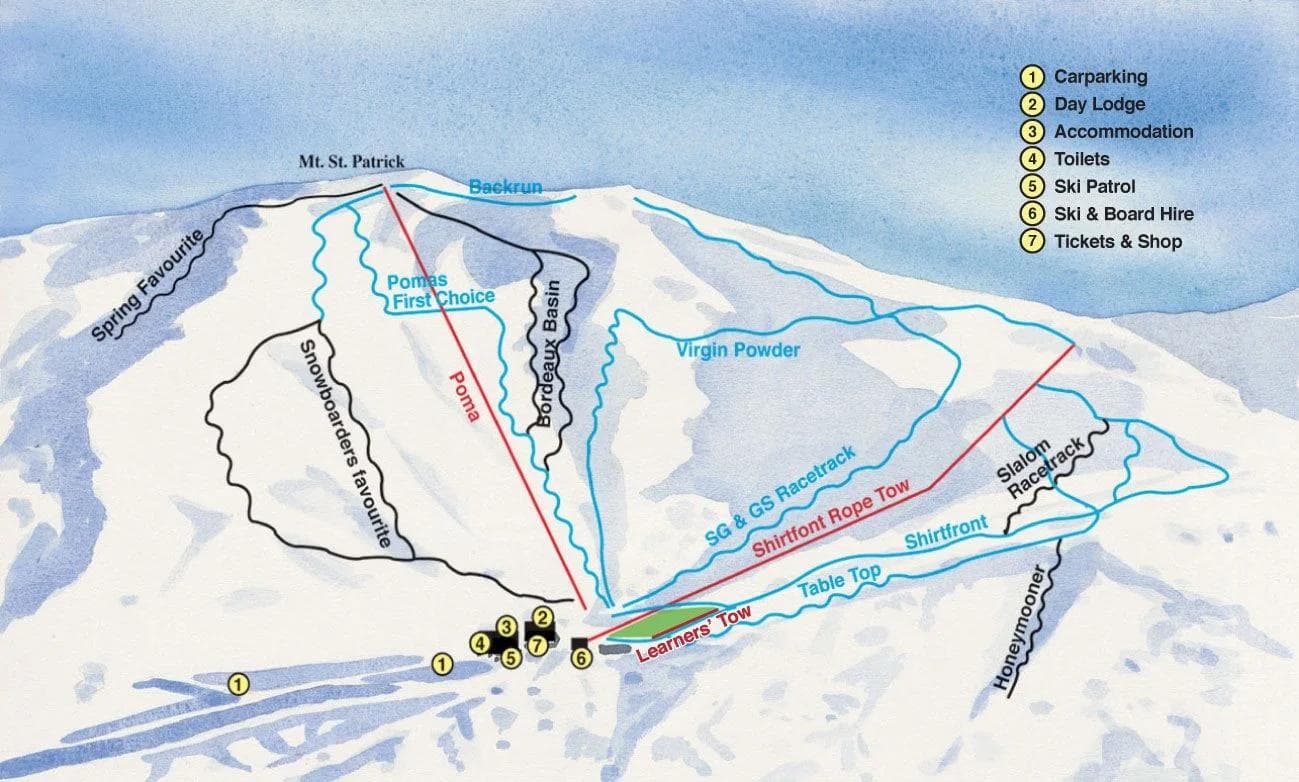 Hanmer Springs complete trail map showing all ski runs and lifts