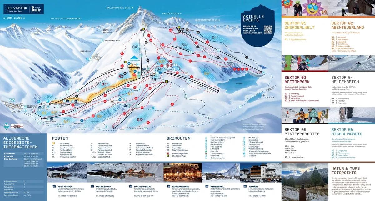 Galtur Ski Resort complete trail map showing all ski runs and lifts