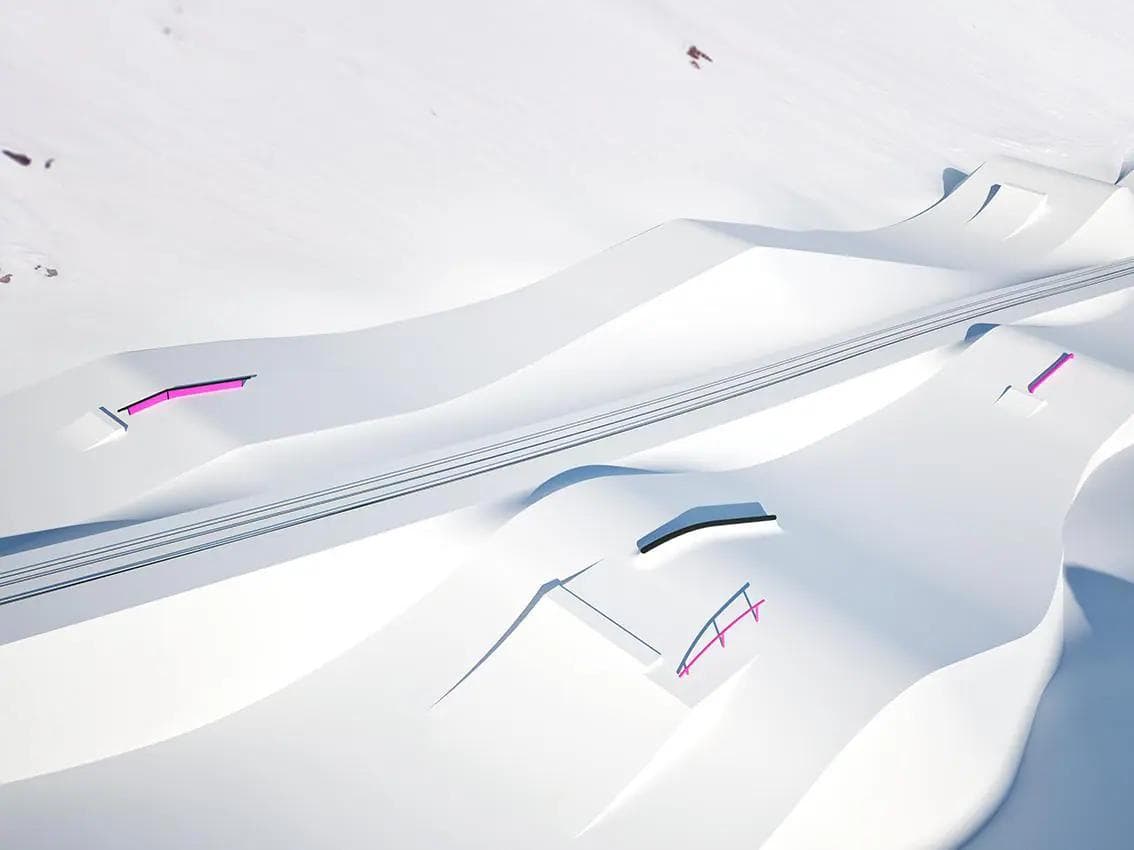 Close up view of the features available at the Pända Snowpark