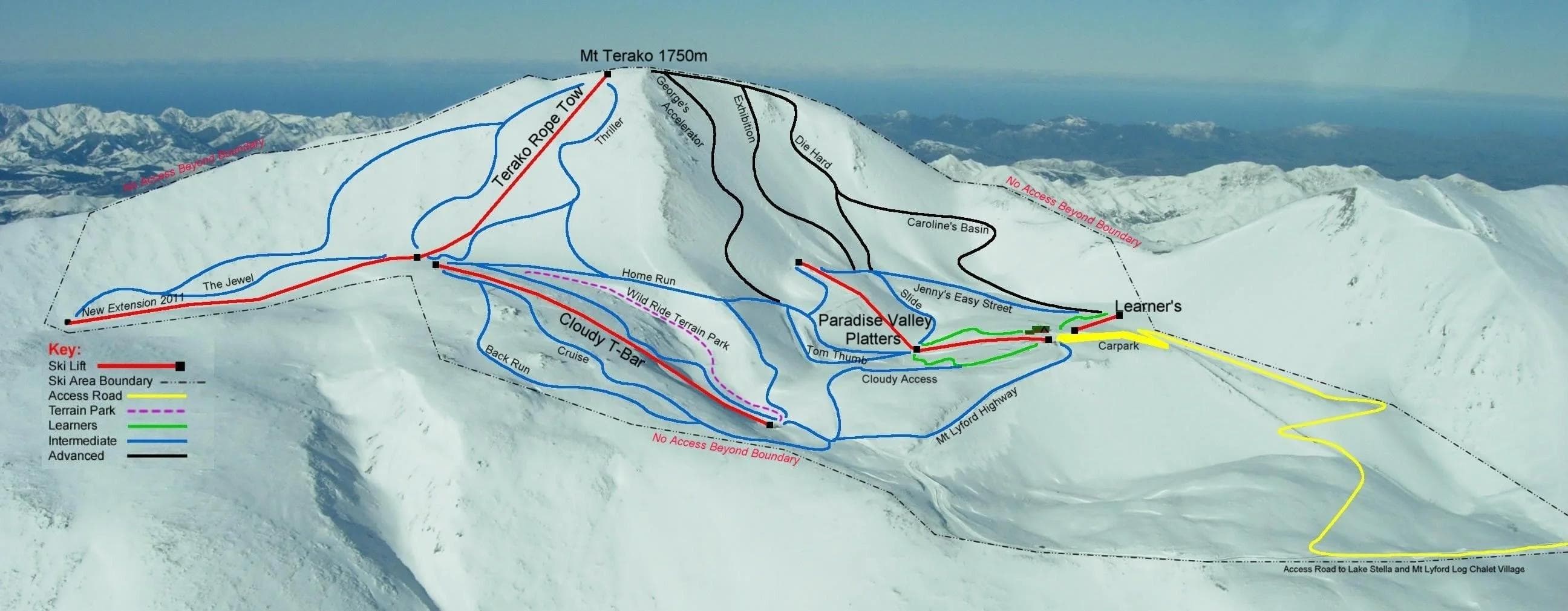 Mt Lyford complete trail map showing all ski runs and lifts