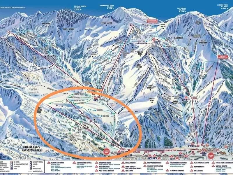 Alta beginner zone where Sunnyside lift is being placed