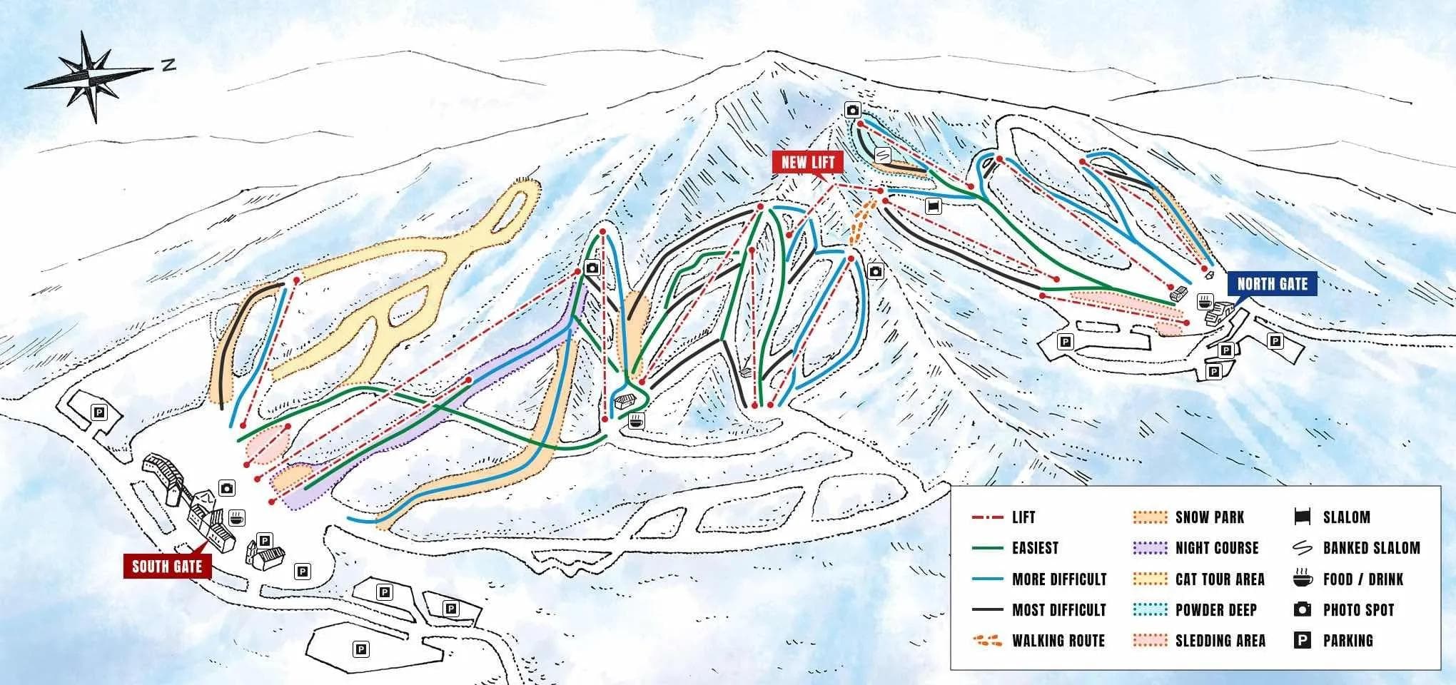 Nekoma complete trail map showing all ski runs and lifts