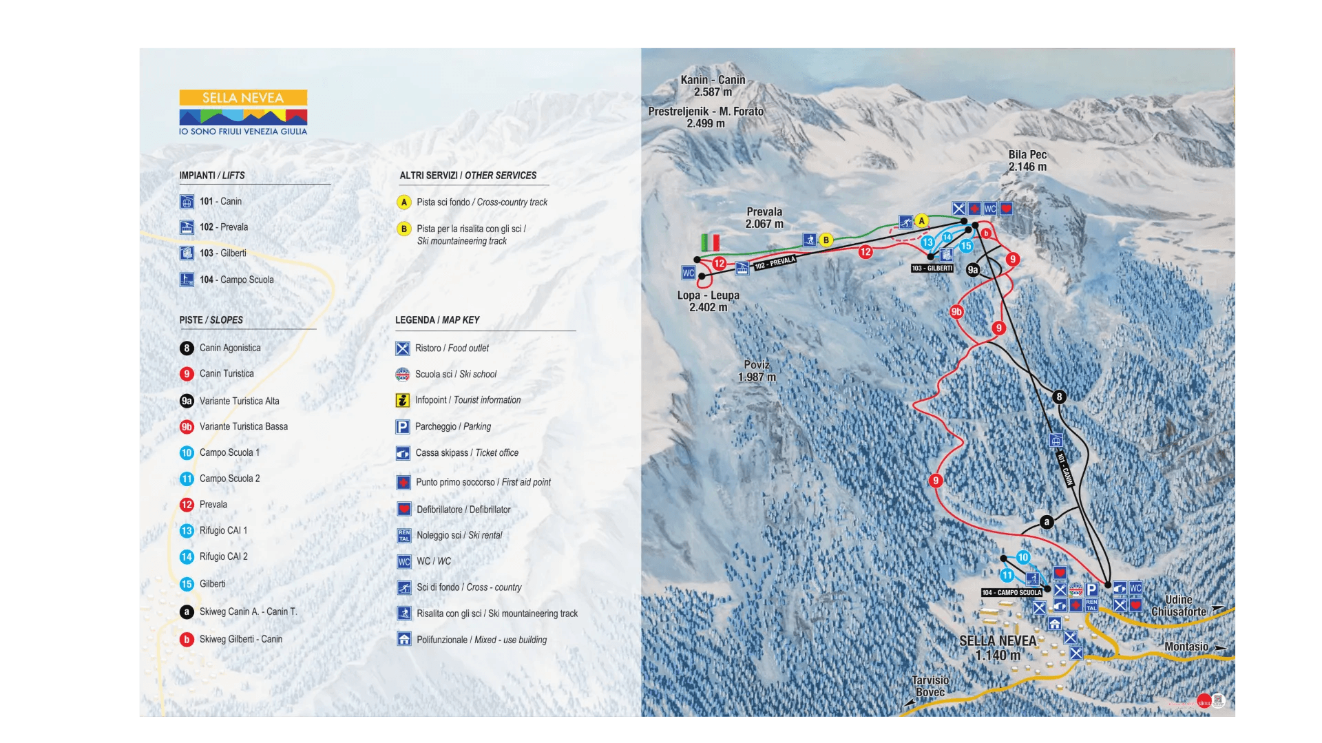 The trail map at Kanin ski resort.