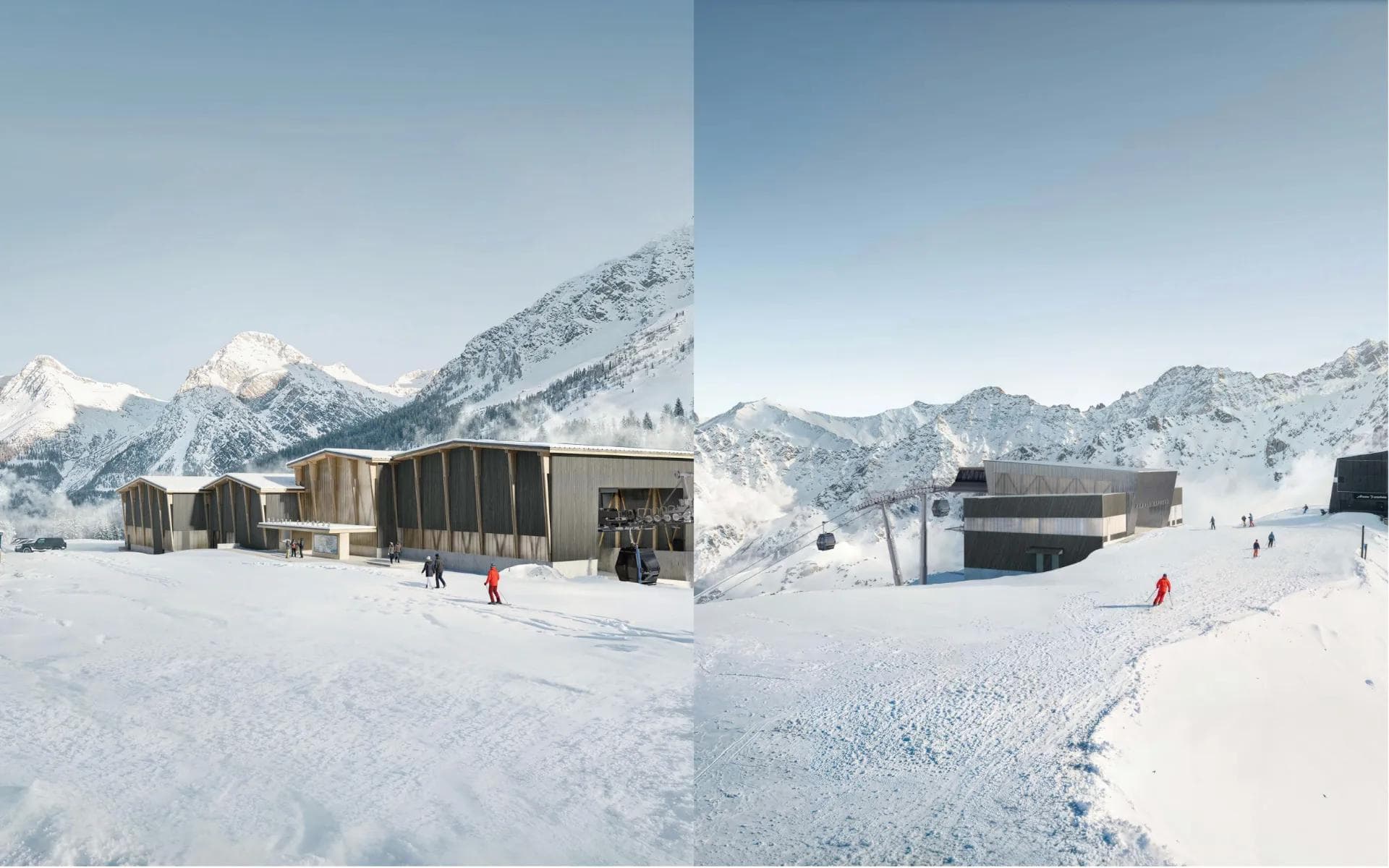 Renderings of the base station and summit stations.