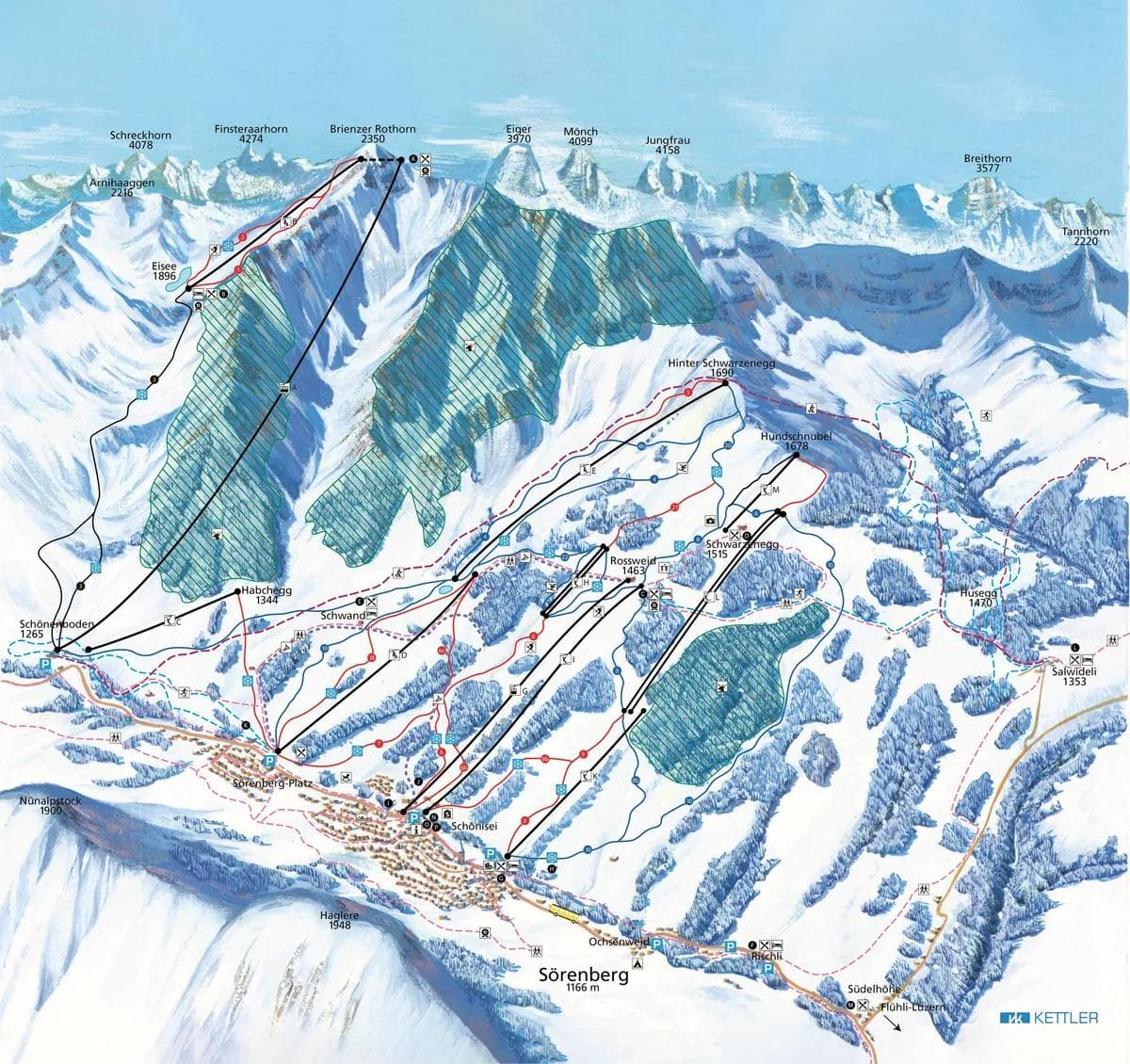 Sörenberg complete trail map showing all ski runs and lifts