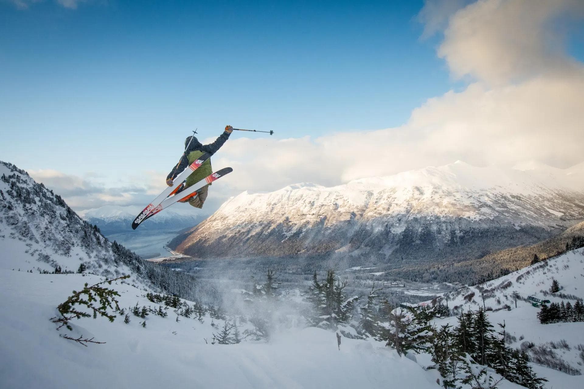 Skiers getting air at Alyeska