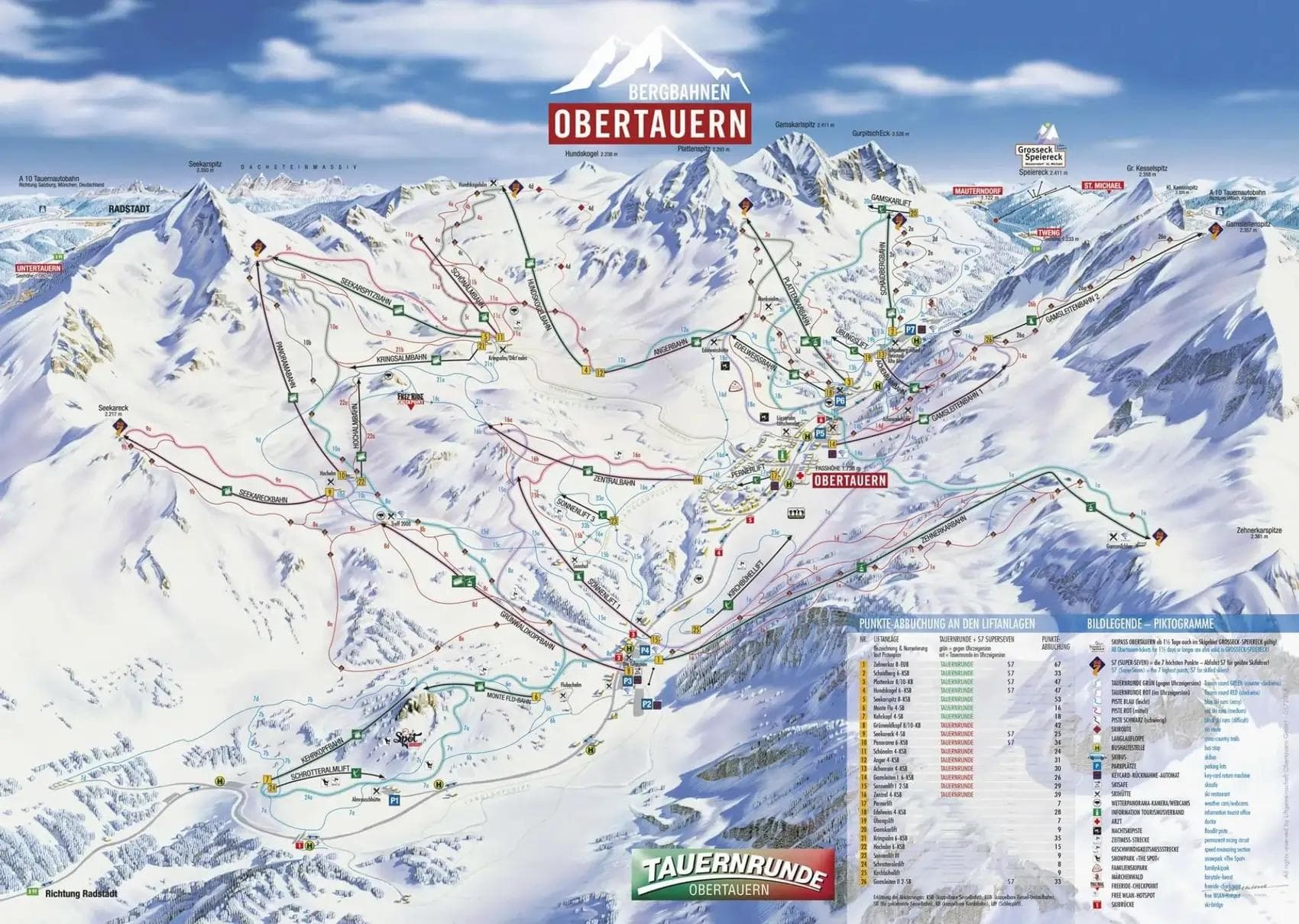Obertauern complete trail map showing all ski runs and lifts