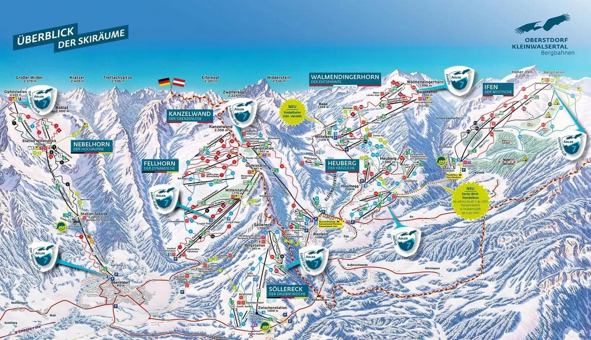 Nebelhorn complete trail map showing all ski runs and lifts