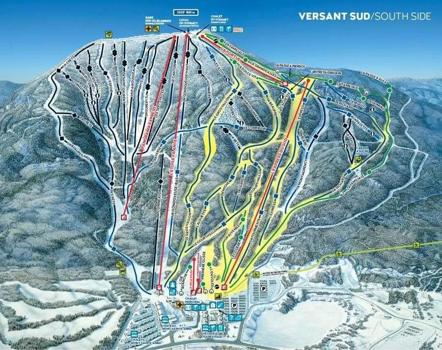 Mont Sainte Anne complete trail map showing all ski runs and lifts