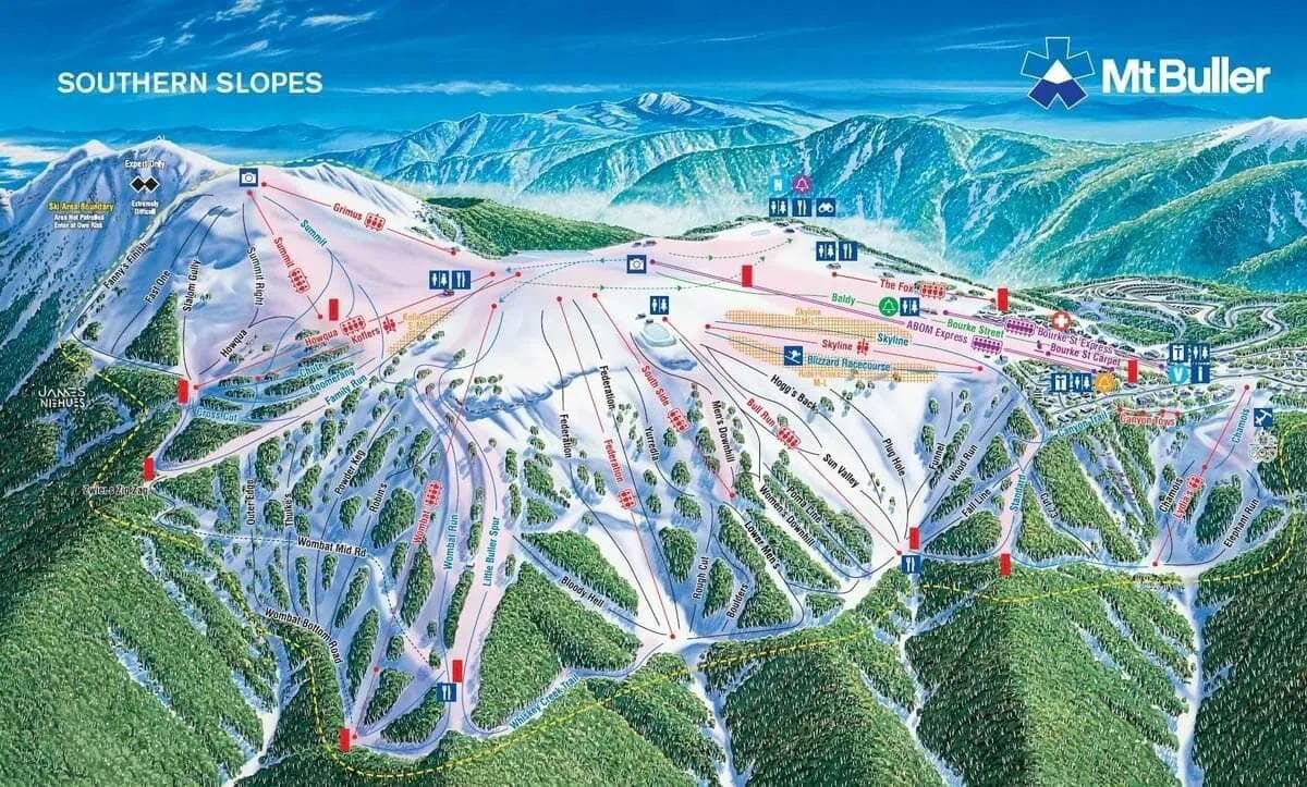 Mt Buller complete trail map showing all ski runs and lifts