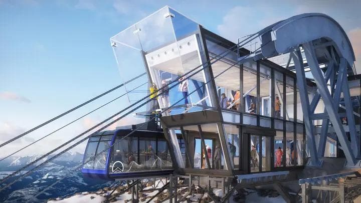 The striking glass station of the top terminal of Lone Peak.