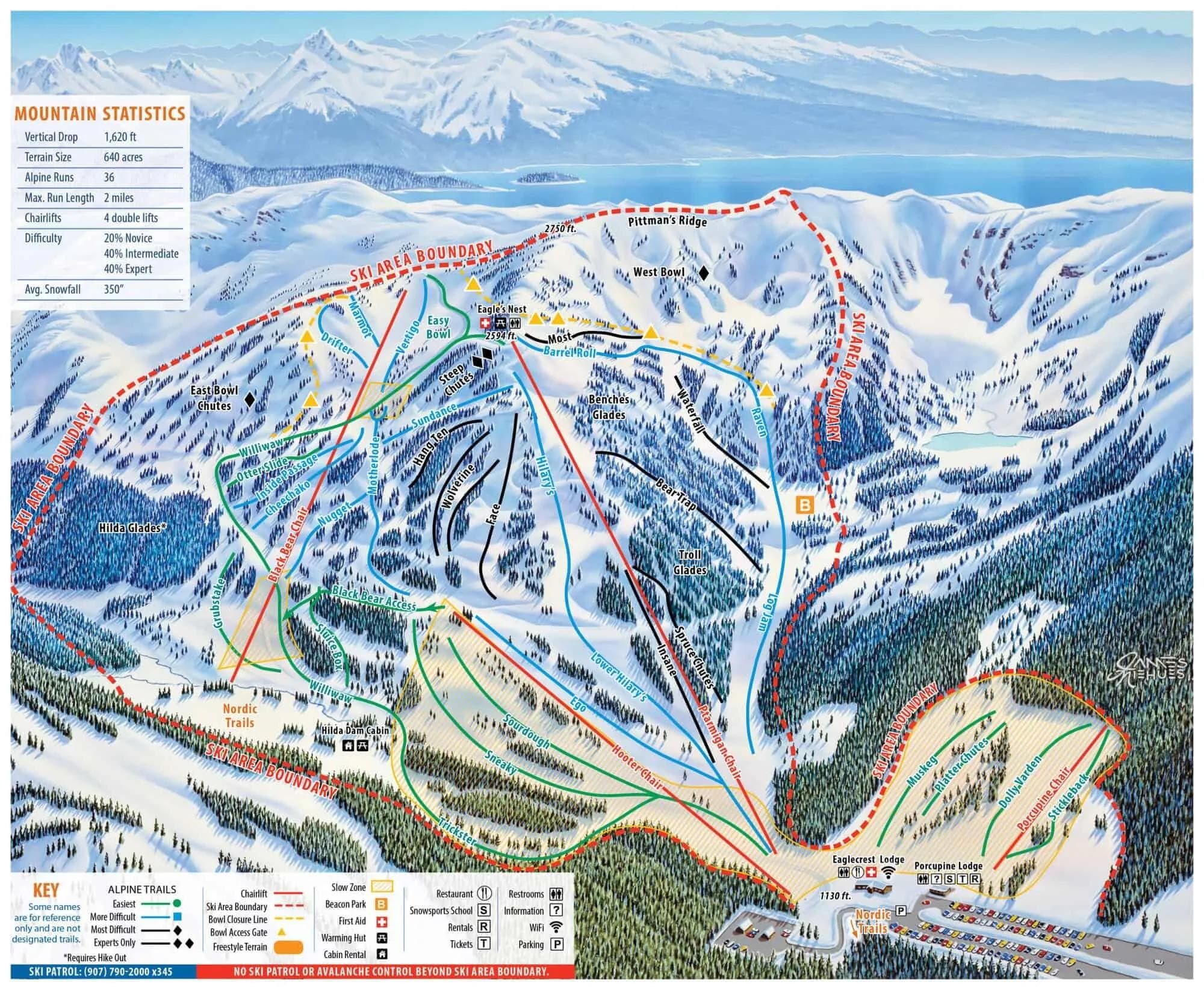 Eaglecrest complete trail map showing all ski runs and lifts