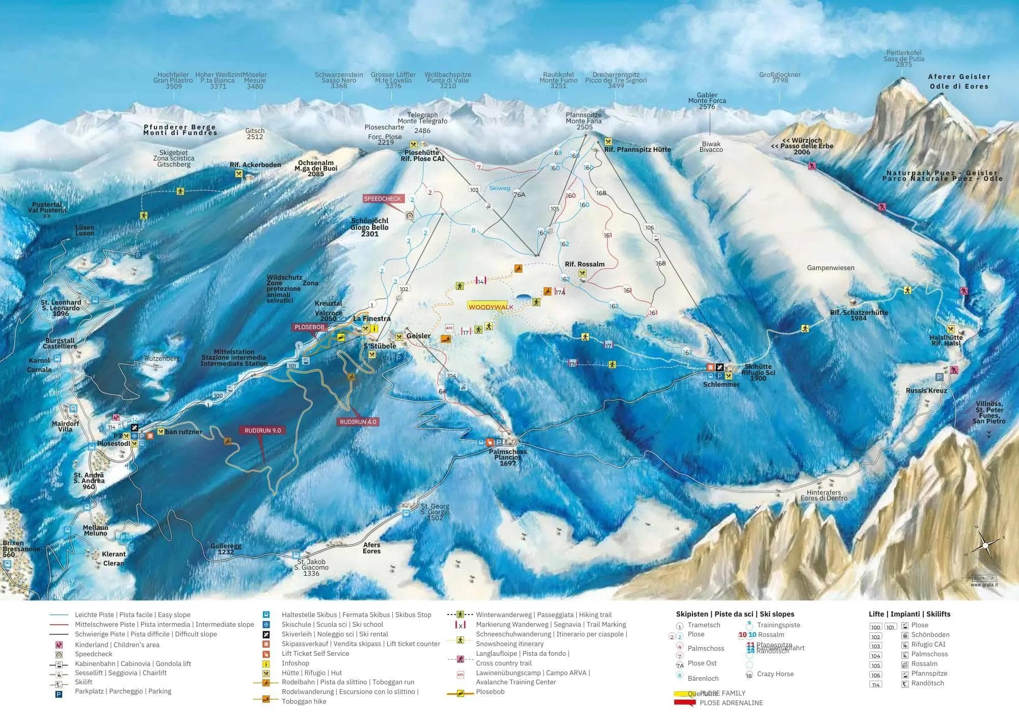 Plose Brixen complete trail map showing all ski runs and lifts
