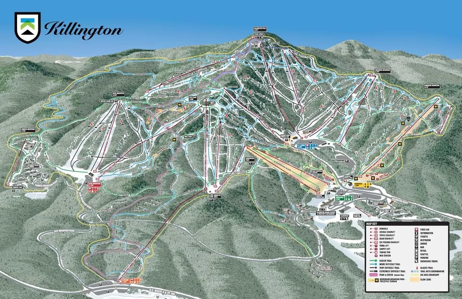 The current trail map at Killington Resort