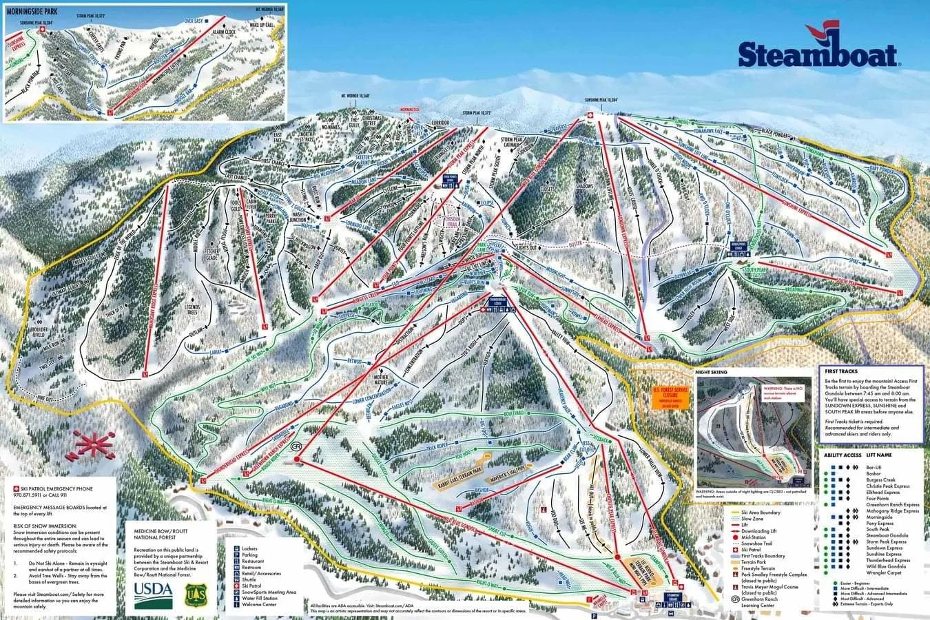 Steamboat complete trail map showing all ski runs and lifts