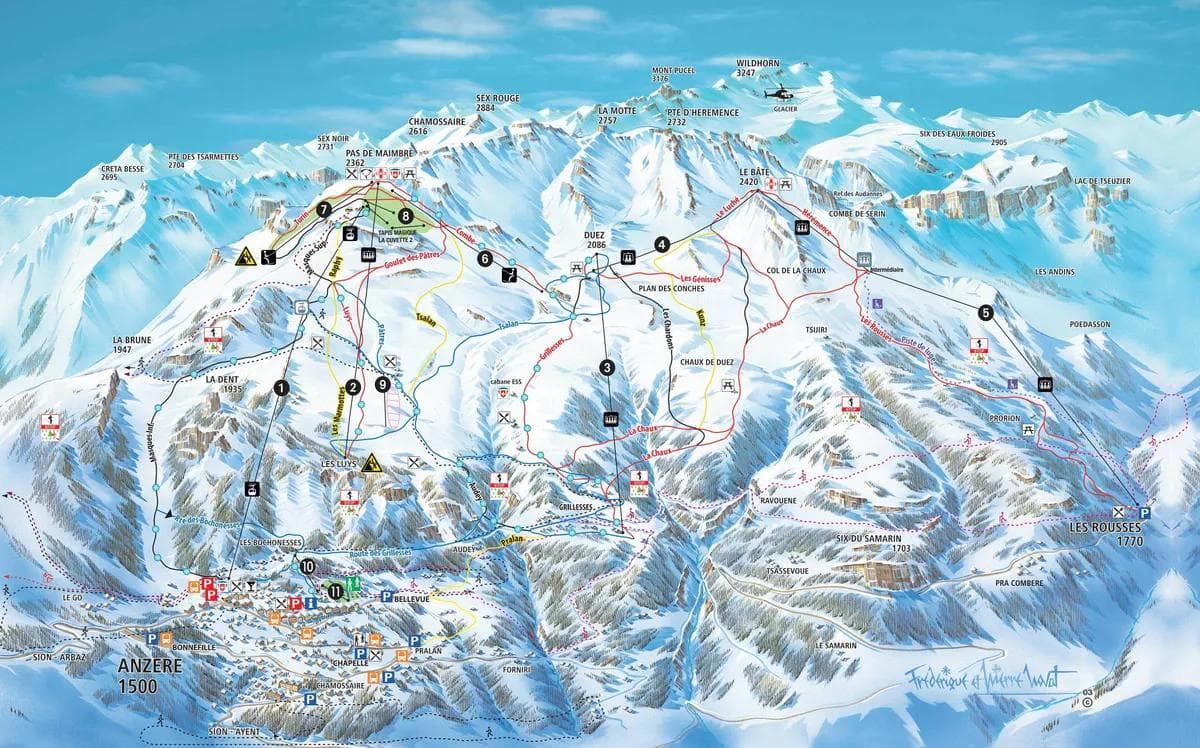 Anzère complete trail map showing all ski runs and lifts