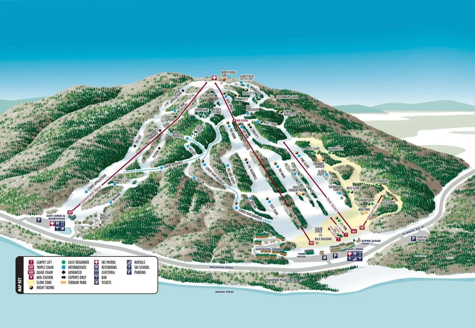 Pleasant Mountain complete trail map showing all ski runs and lifts