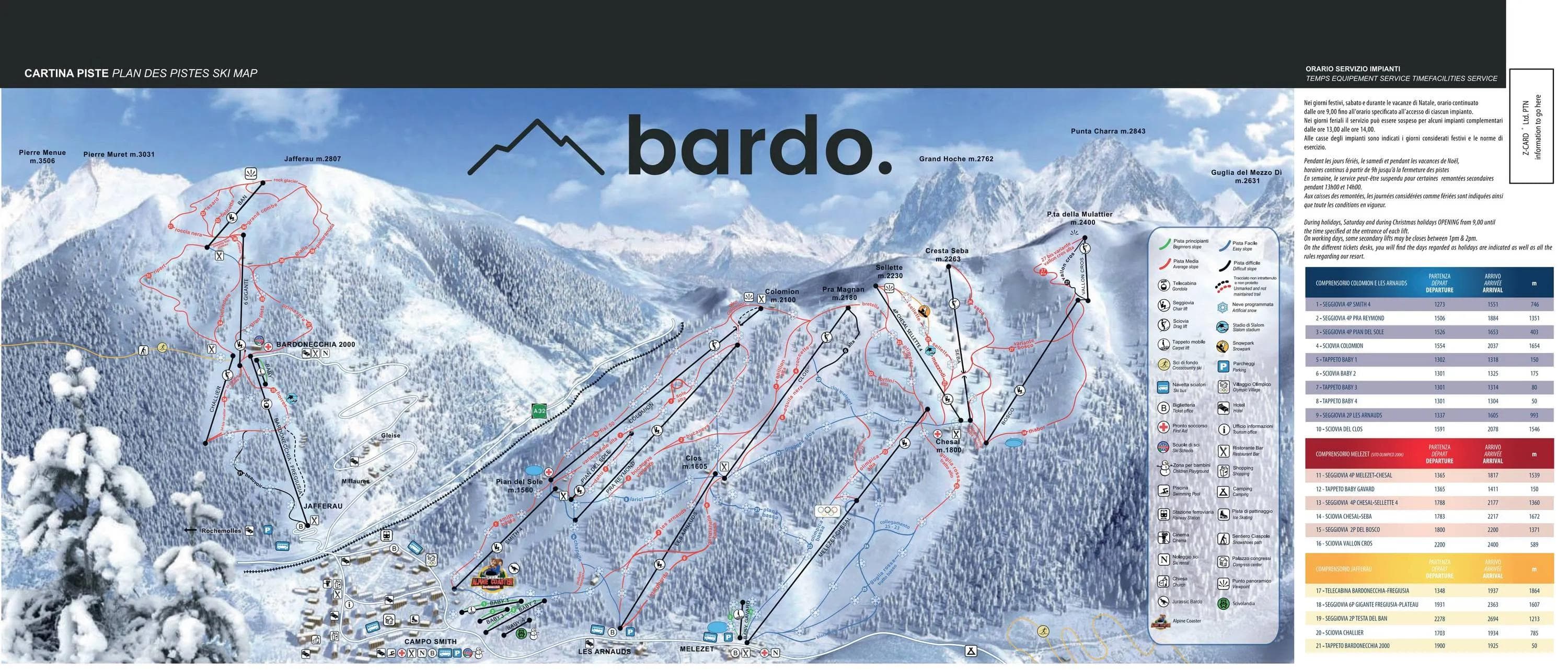 Bardonecchia complete trail map showing all ski runs and lifts