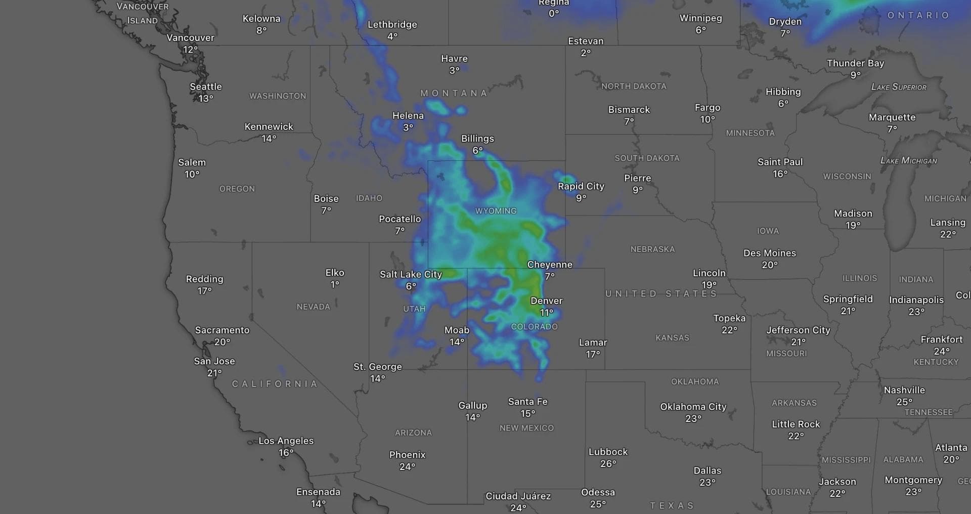 The storm will take snow all the way across Colorado and Utah.