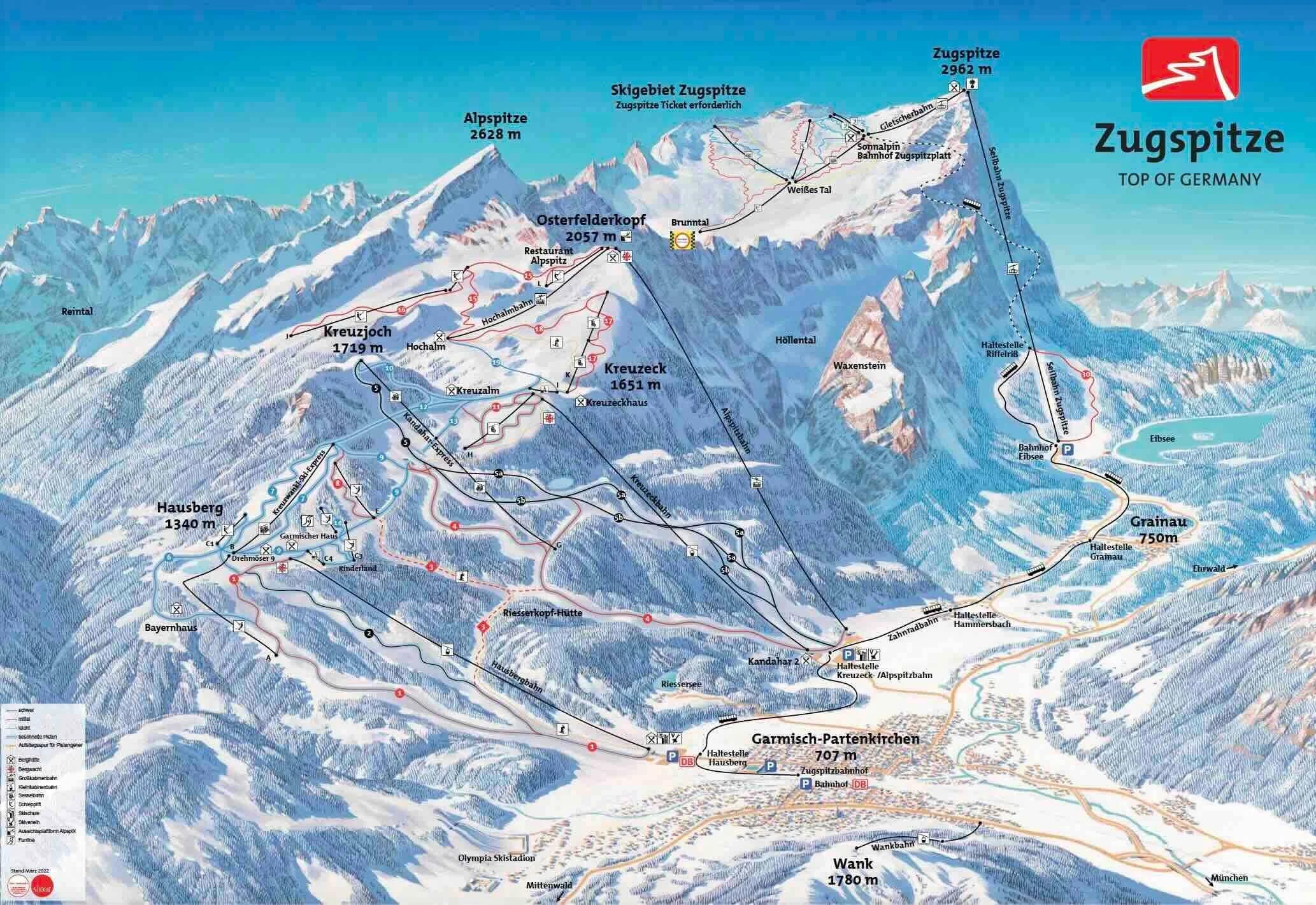 Garmisch Partenkirchen complete trail map showing all ski runs and lifts