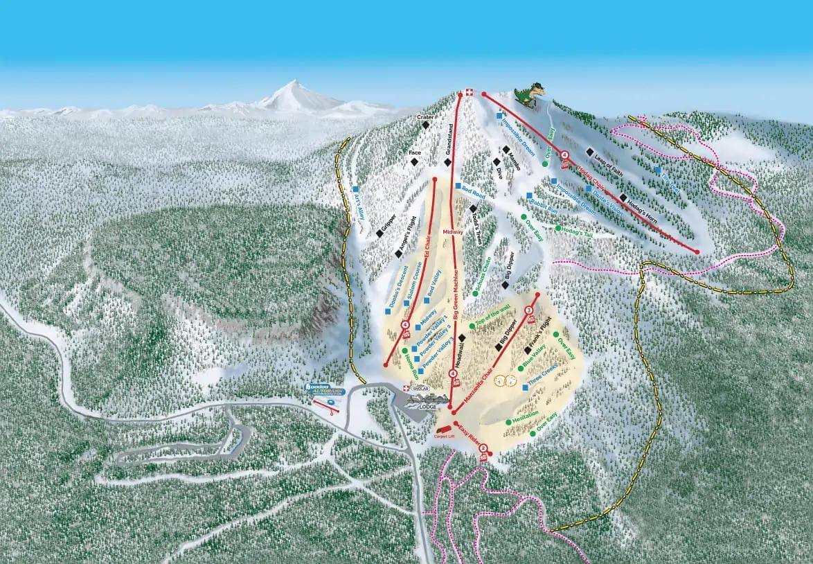 Hoodoo complete trail map showing all ski runs and lifts