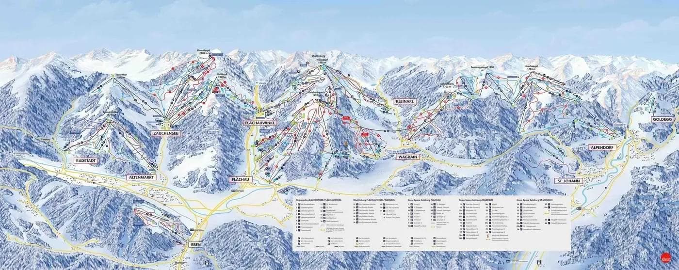 Snow Space Salzburg complete trail map showing all ski runs and lifts