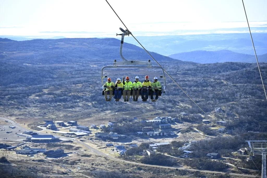 The local construction crew riding the new chairlift.