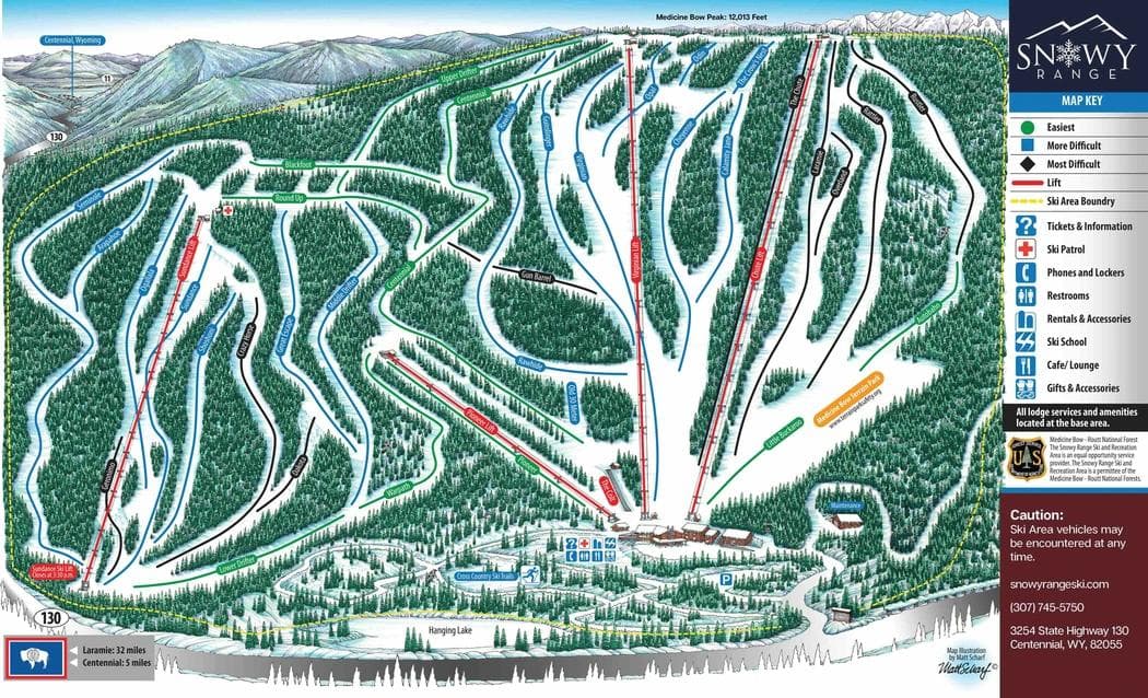 Snowy Range complete trail map showing all ski runs and lifts