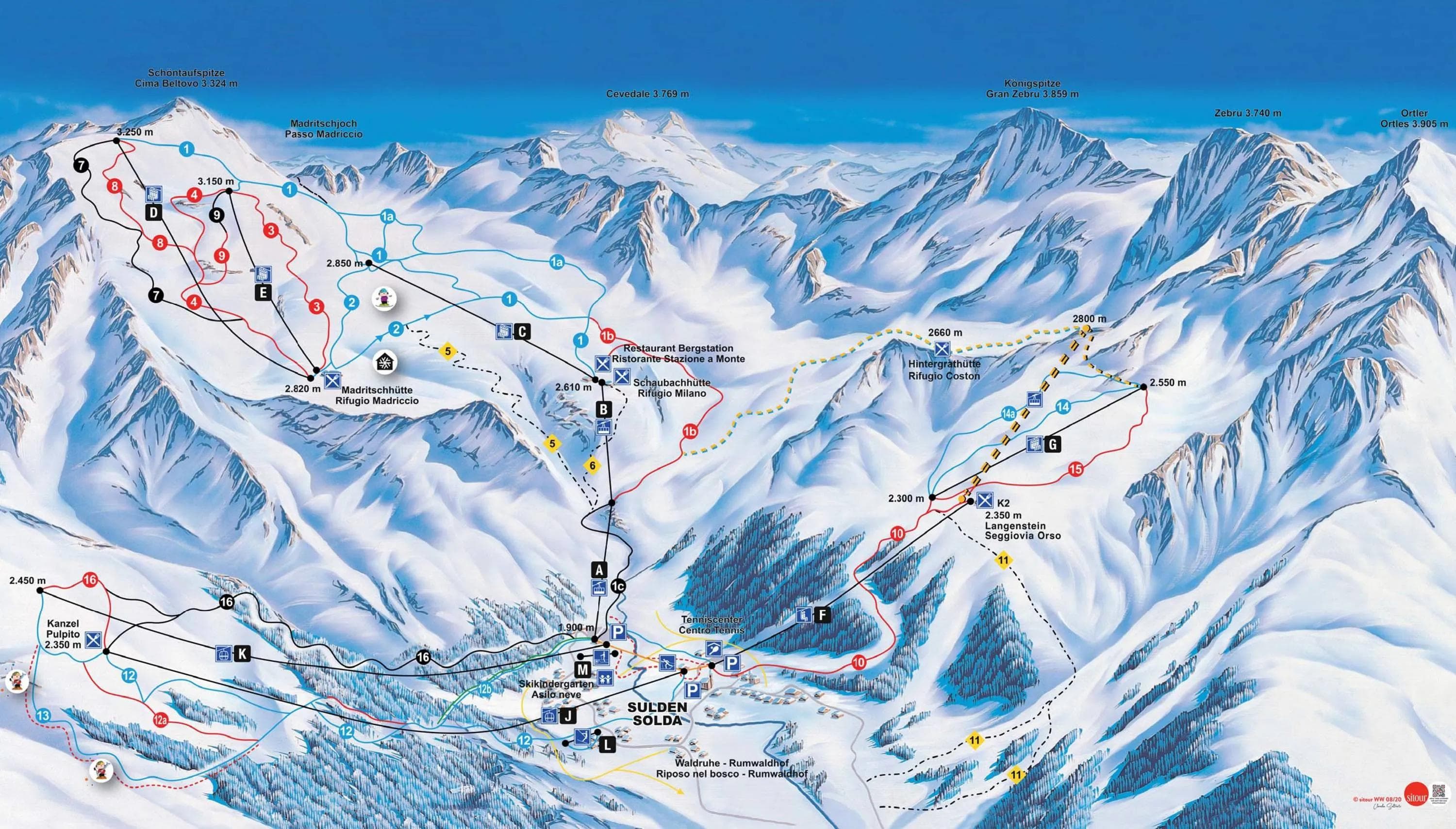 Sulden am Ortler complete trail map showing all ski runs and lifts