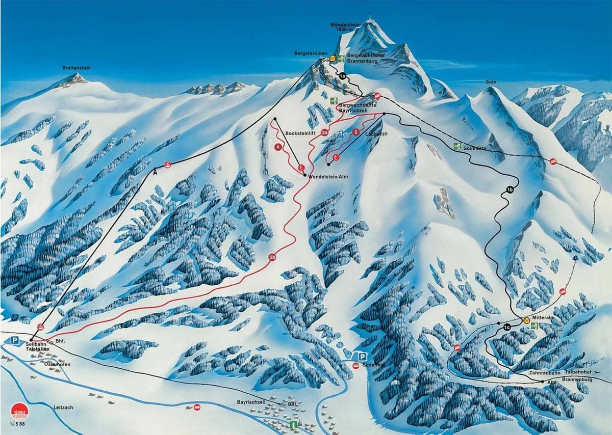 Wendelstein complete trail map showing all ski runs and lifts