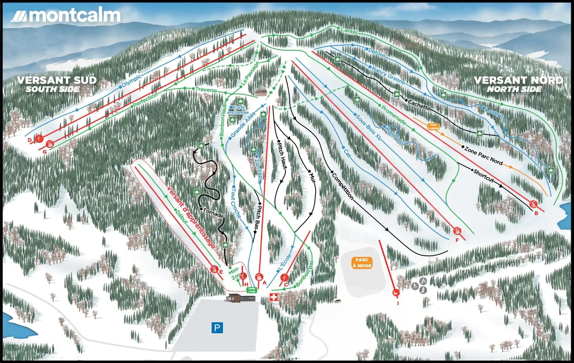 The trail map at Ski Montcalm ski resort.