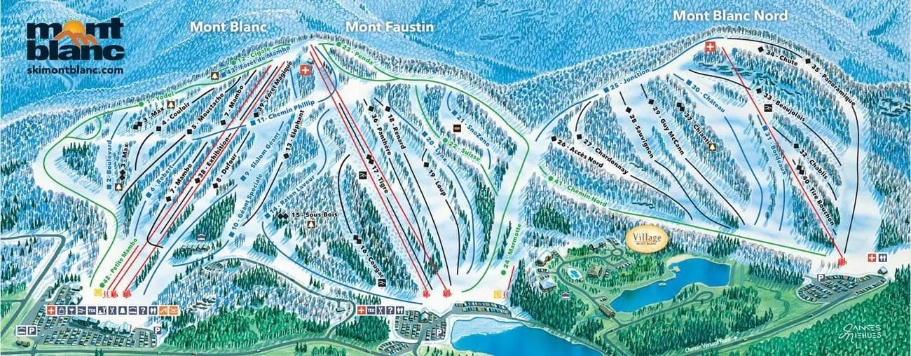 Mont Blanc complete trail map showing all ski runs and lifts
